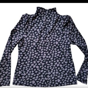 NWT Ann Taylor Size M Long Sleeve Black/Purple Leopard Mock Neck